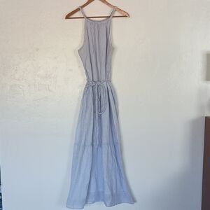 Japna Blue White Striped 100% Cotton Braided Strap Maxi Dress L Sleeveless